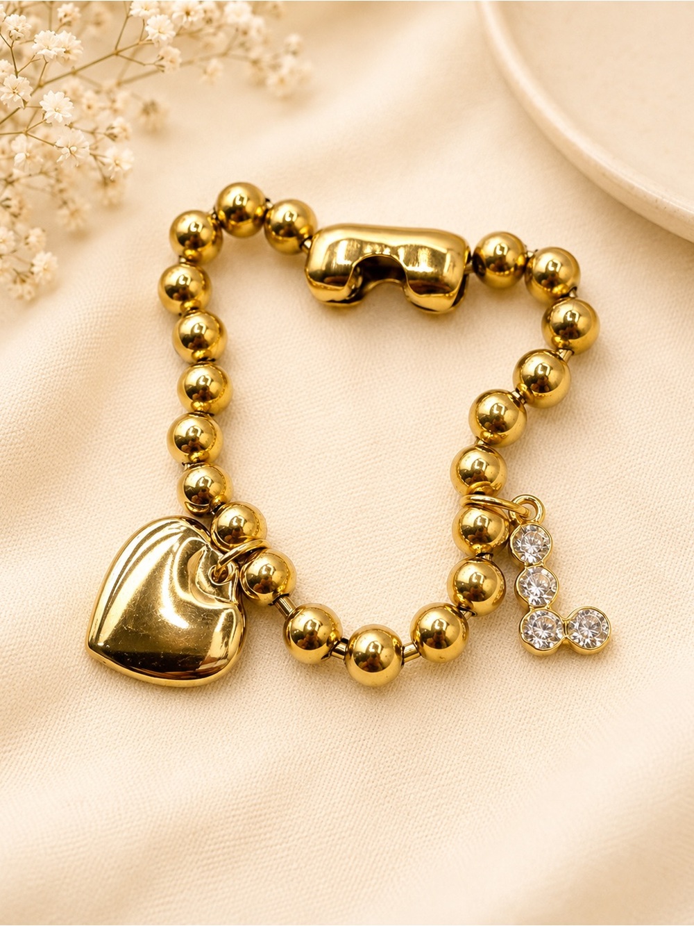 Handmade steel 18k initial L Gold Heart Pendant Necklace